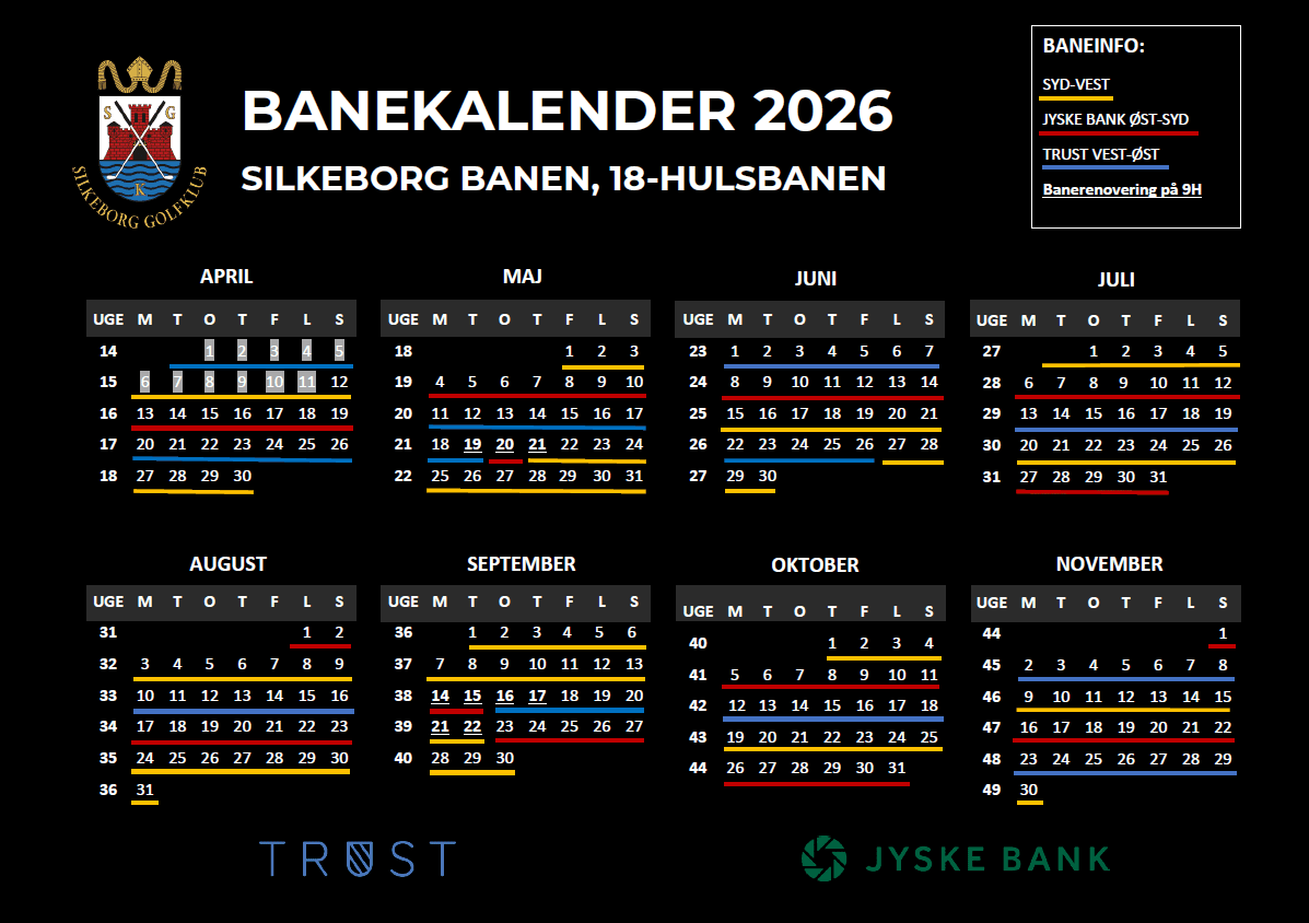 Banekalender 2026, 18H, sort baggrund
