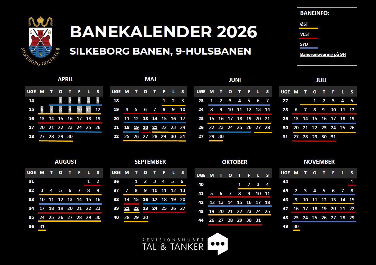 Banekalender 2026, 9H, sort baggrund